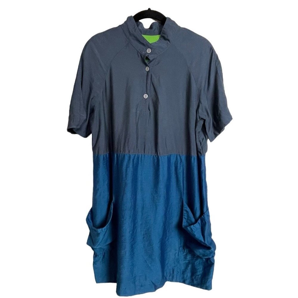 Opening Ceremony Colorblock Vented Pockets Dress Gray Teal Size L Button Popover
